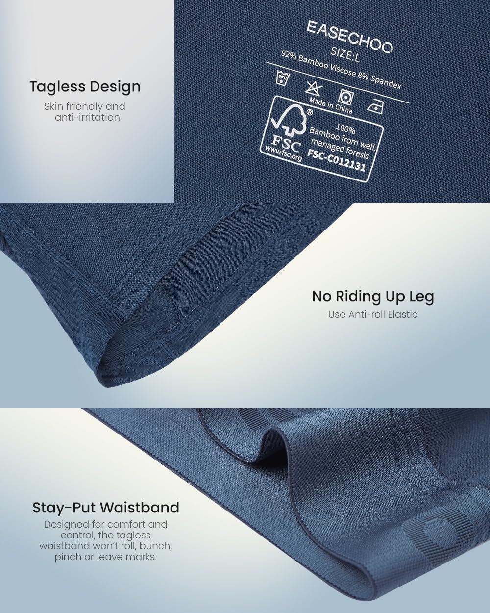 5 Pack Men's Underwear,Rayon Made from Bamboo Cool Boxer Briefs,Ultra Soft,Breathable,No Riding Up Long Leg - Image 4