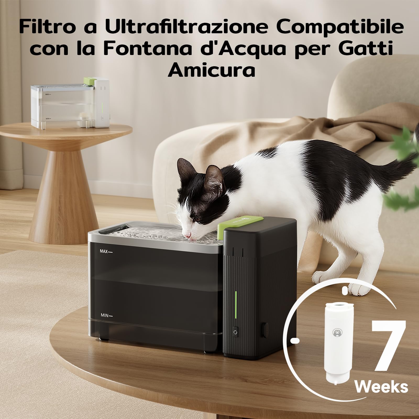 Amicura A3 Lite - Confezione da 2 cartucce filtranti ultra filtranti, membrana in fibra cava da 0,01 micron, compatibile con fontana per gatti, filtrazione ad alta efficienza di batteri e impurità