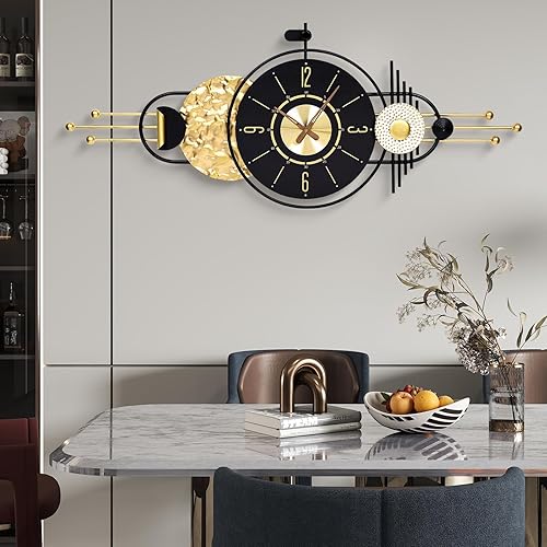 Reloj de pared de 47 x 19 pulgadas, moderno, funciona con pilas, reloj grande negro de metal y madera, estilo retro, reloj de pared grande, reloj