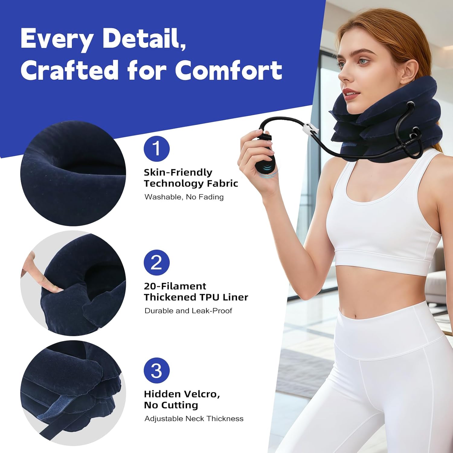Neck Stretcher,Inflatable Cervical Traction Neck Device,Neck Relief Tool,Adjustable Cervical Brace,Home Use Neck Decompression (Dark Blue) - Image 4