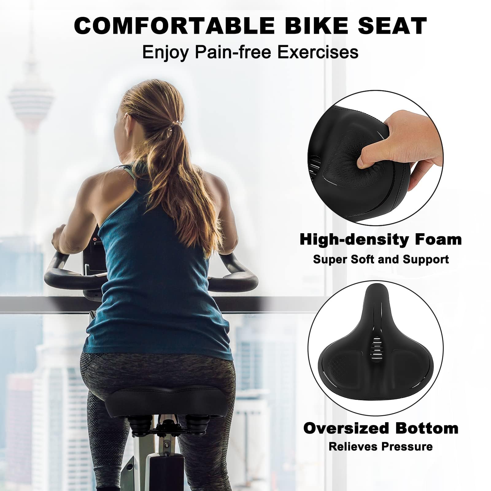 TONBUX Selle Vélo Confortable Hommes et Femmes, Ultra-Large Selle de Vélo Respirante et Confortable Compatible avec Vélo de Urbain, VTT, Peloton