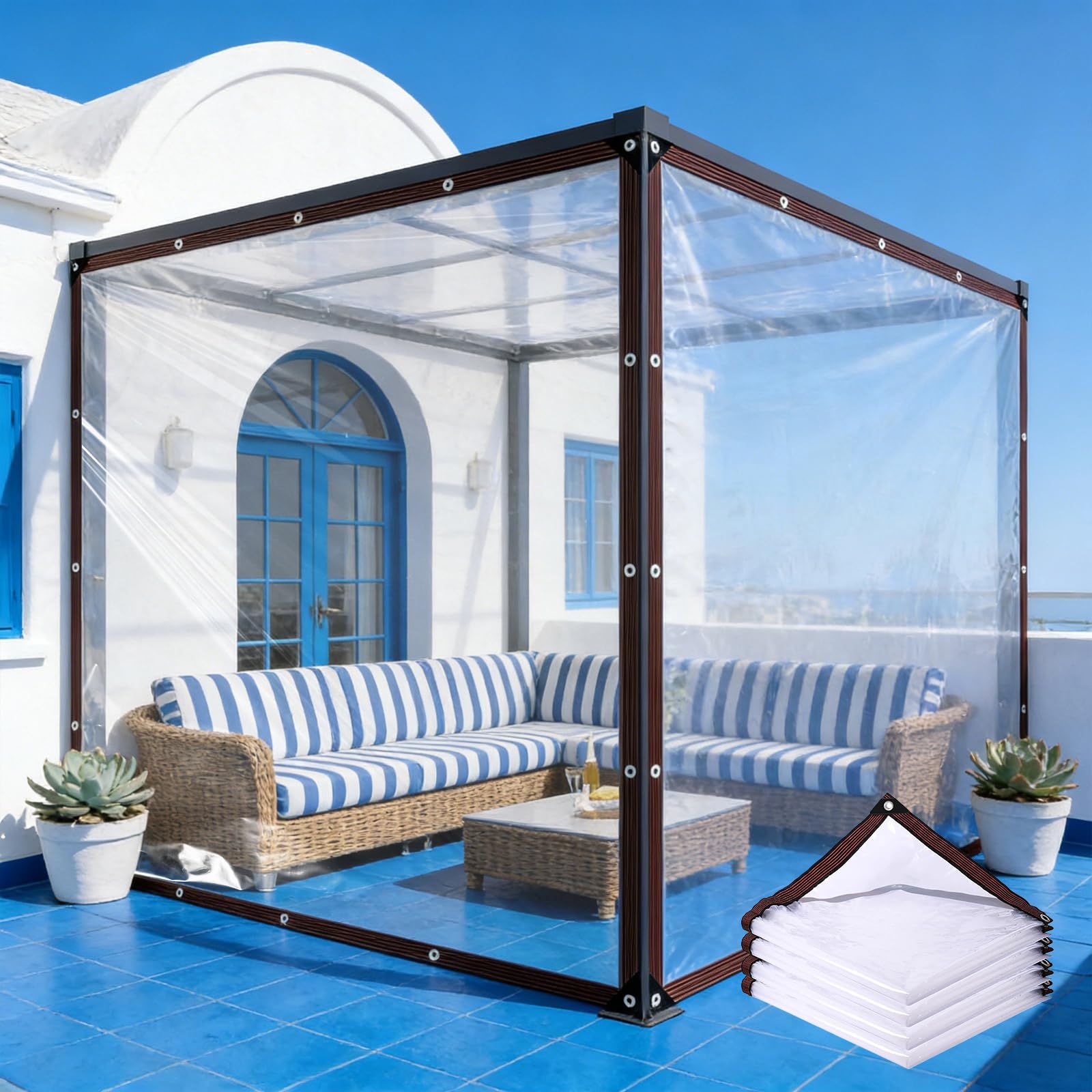 Transparant Zeil 150 x 350 cm 80 G M², Stofdicht, Regenbestendig, Winddicht, Anti-Uv, Duurzaam en Scheurvast, Waterdicht Transparant Dekzeil Voor Buiten, Paviljoen, kleurloos