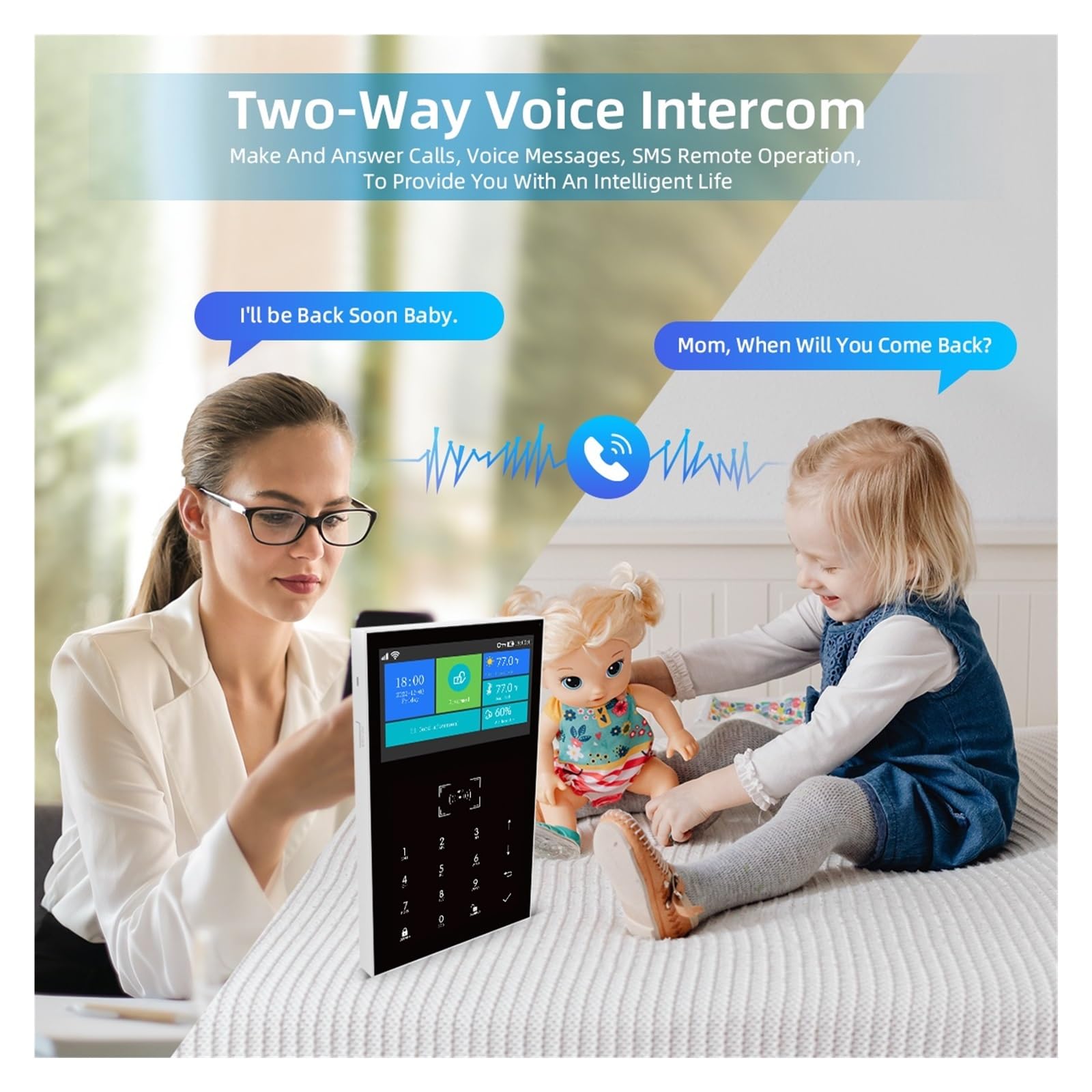 Sistema di Allarme di Sicurezza Domestica, Smart Alarm Sistemi di Allarme Antifurto gsm da 4,3 Pollici for Il Controllo 'App Supporto Domestico con Visualizzazione A Temperatura(Set 10)