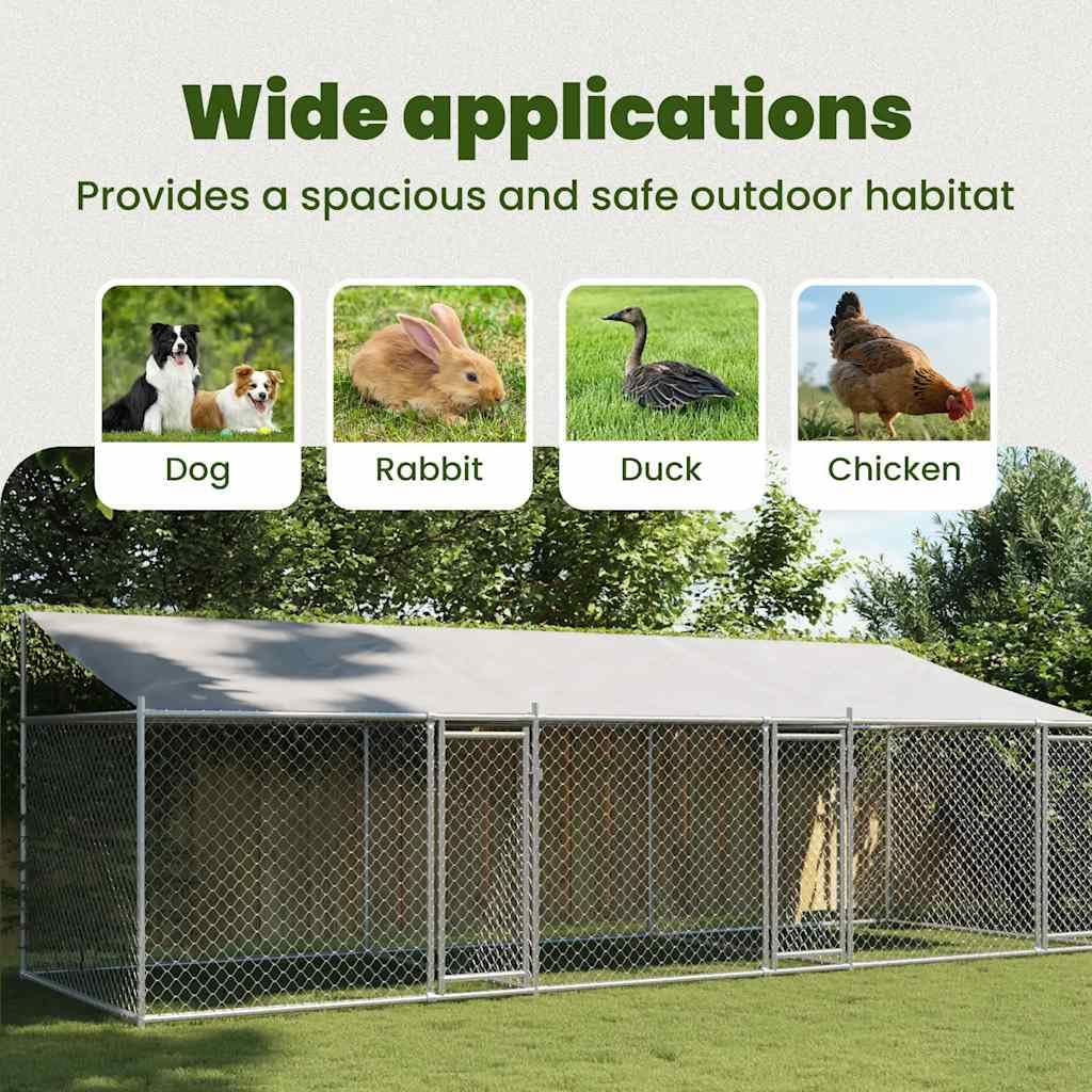 Cage pour chien avec toit et portes gris 6x2x2m acier galvanisé