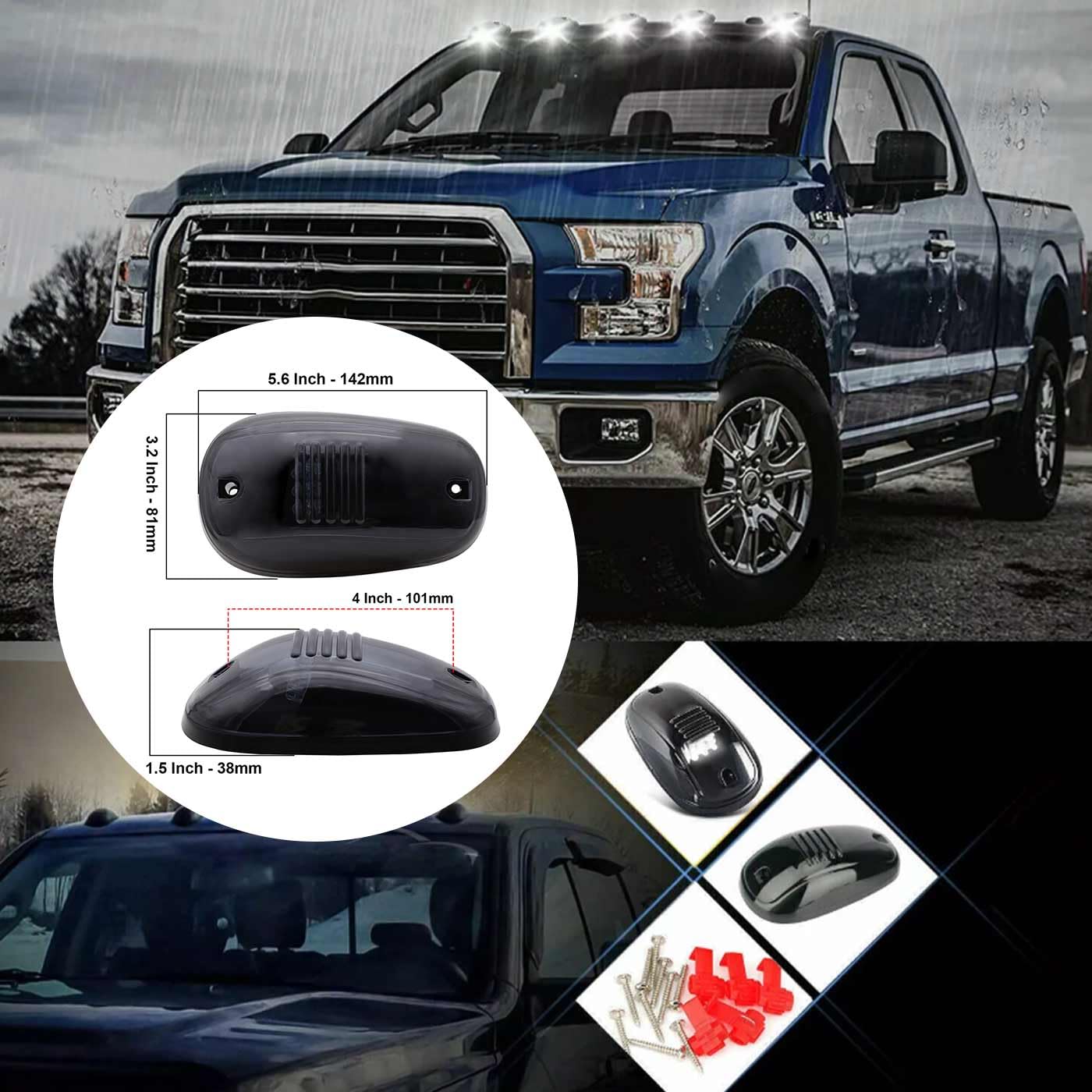Powered Cab Lights for Truck - 5 PCS Powered Cab Lights,Wireless Cab Lights for Truck,No Drill Cab Lights,Roof Lights for Trucks,Wireless Cab Led Lights for Truck (Yellow light)