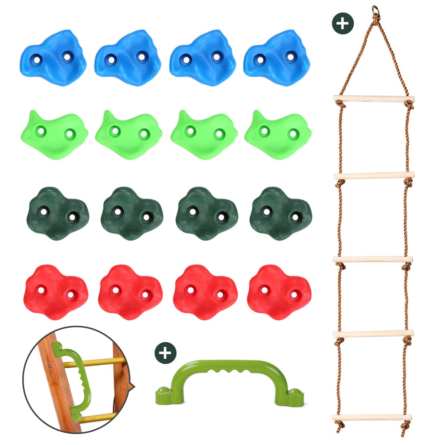 Odoland Rock Climbing Holds Set with Climbing Rope Ladder, Auxiliary