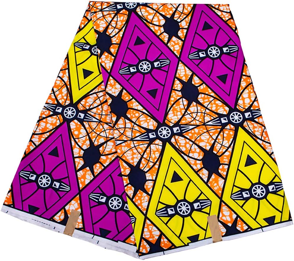 BintaRealwax 100% Polyester Ankara Real Wax 6 Yards African Fabric for Party Dress FP6406