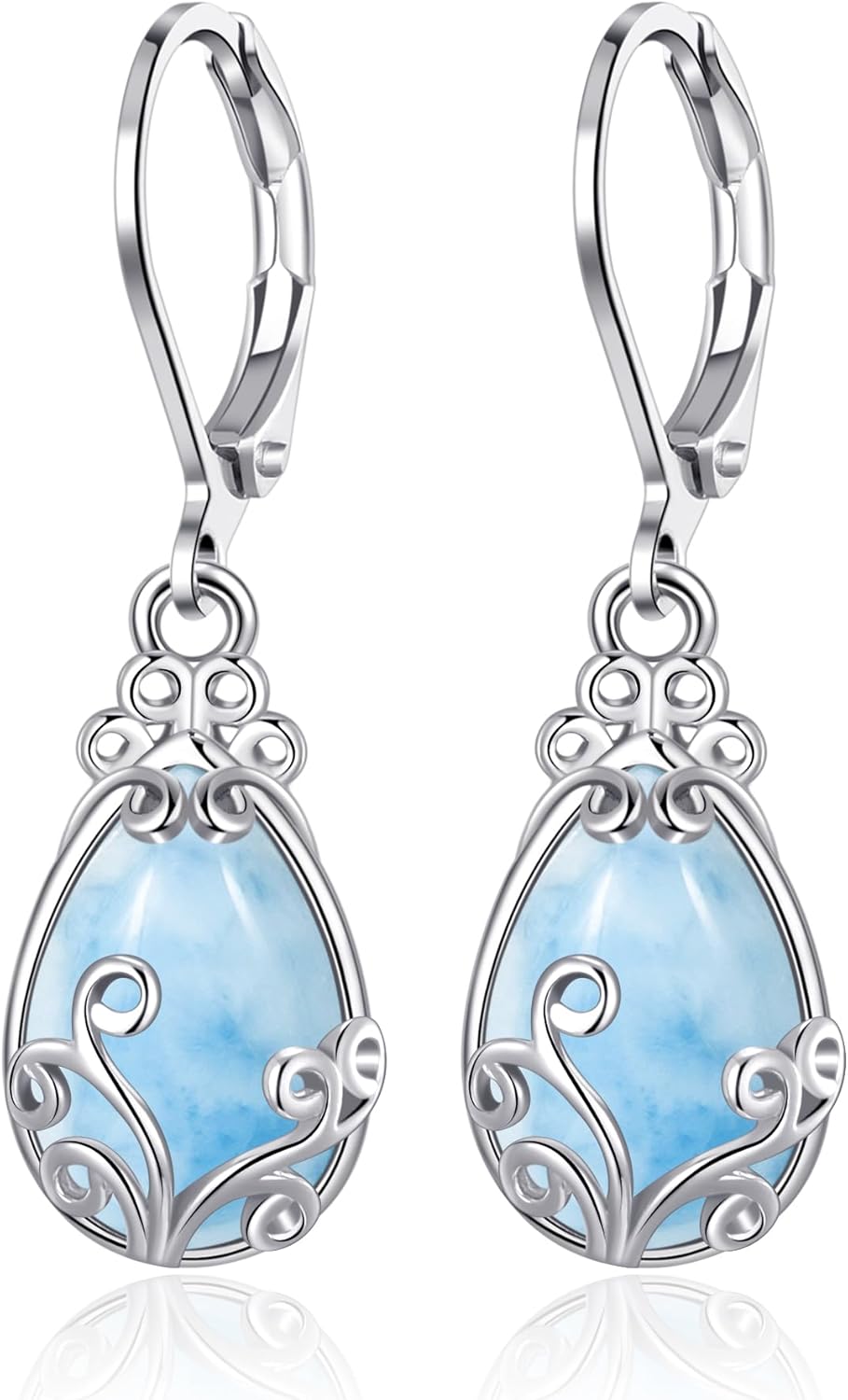 TALYKONG Larimar/Moss Agate/Black Onxy/Tree Moonstone/Turquoise Earrings for Women Filigree Leverback Dangle Drop Earrings for Women