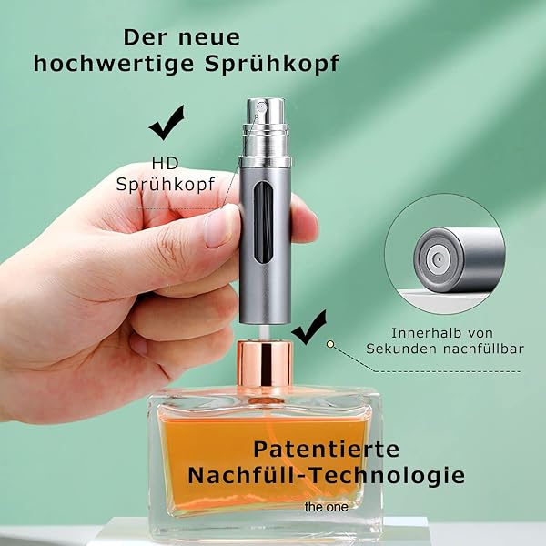 Travelofo Parfümzerstäuber Nachfüllbar, Leer Reise Parfüm Zerstäuber Mini Portable Sprühflasche mit Fenster für Unterwegs, 8ml (Schwarz & Grau) - 4