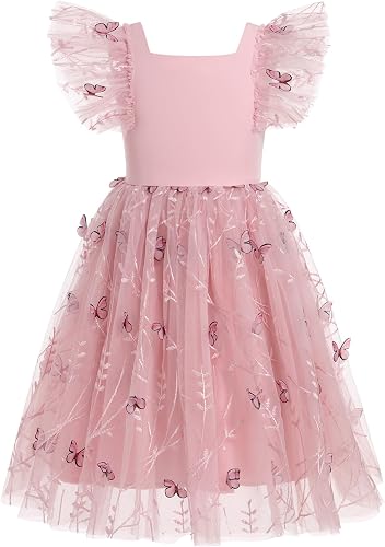 IDOPIP Butterfly Flower Girl Dress for Kids Baby Wedding Party First Communion D