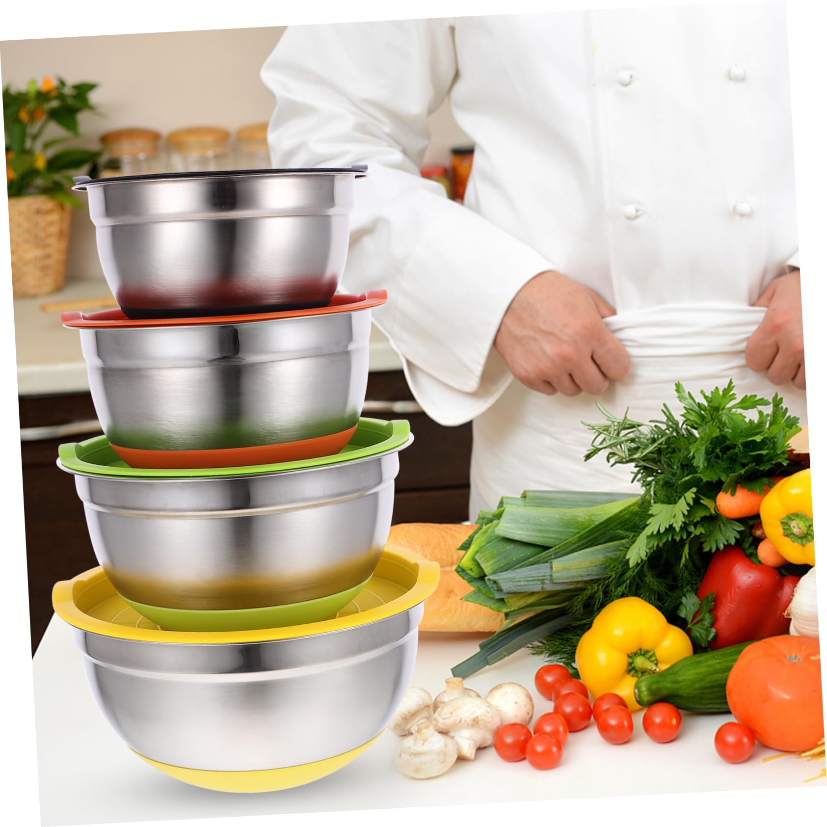 Genérico Cuencos de Acero Inoxidable de 4 Piezas Cuenco Redondo para Ensalada Cuenco para Sopa Cuenco para Frutas Y Verduras