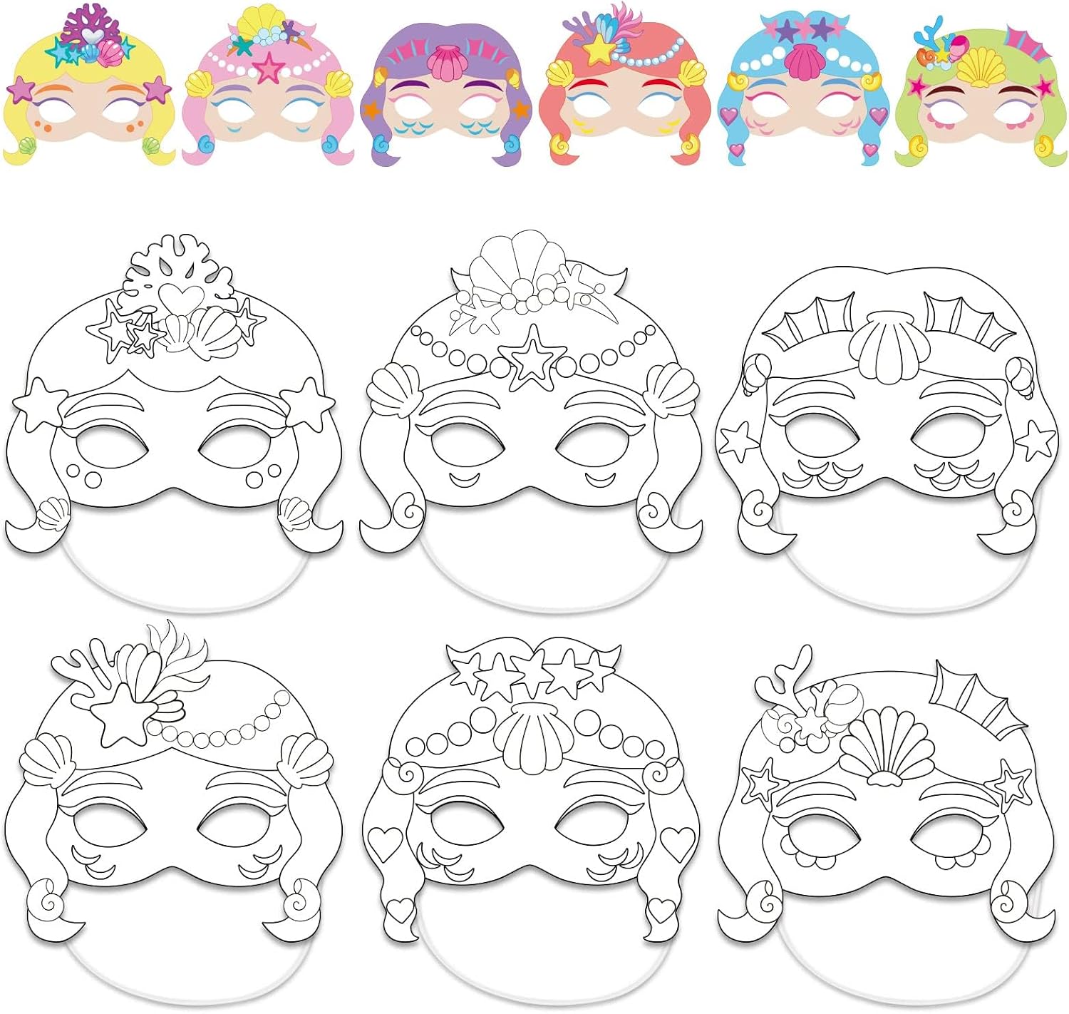 36 PCS Summer Mermaid Mask Crafts Mermaid Party Favors Color Your Own Mermaids Masks DIY Princess Paper Mask Under the Sea Party Coloring Craft Kits Bulk Mermaids Party Game Supplies for Home Activity