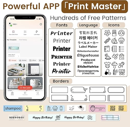 Vista 34 de Phomemo D30 - Etiquetadora con cinta, Bluetooth, portátil, pequeña, para teléfono inteligente, múltiples plantillas, icono de fuentes, fácil de Verde