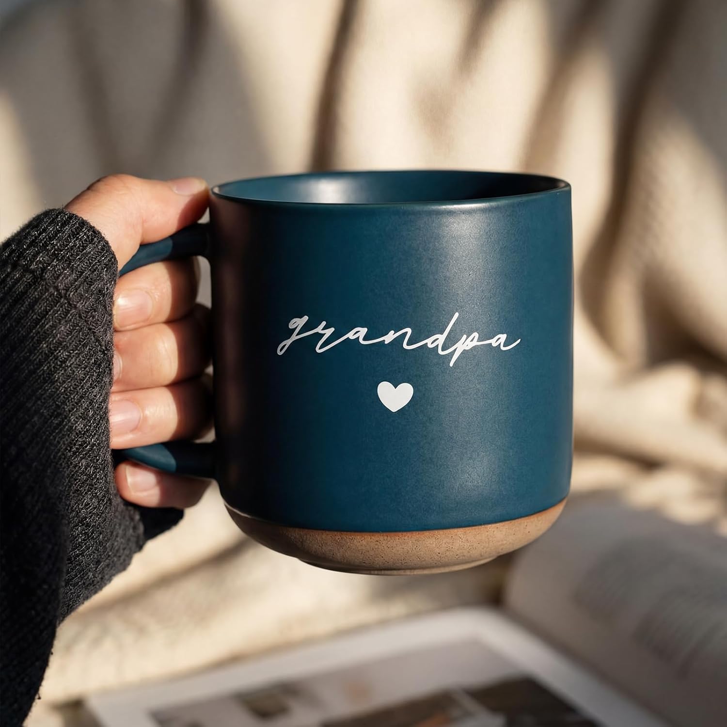 Qinyoung Pregnancy Announcement for Grandparent Mug Set, 13oz Ceramic Grandma and Grandpa Baby Announcement Mug for First Time Grandparent Gift Daily Use Microwave & Dishwasher Compatible(Cream Blue)