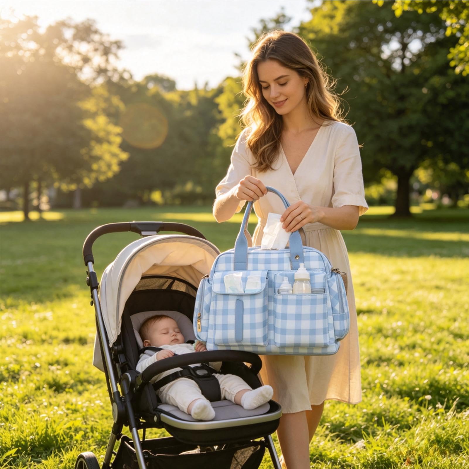 Torba Tote na Pieluchy Z Rączką Mała Stylowa Torba Bagażowa W Kratę