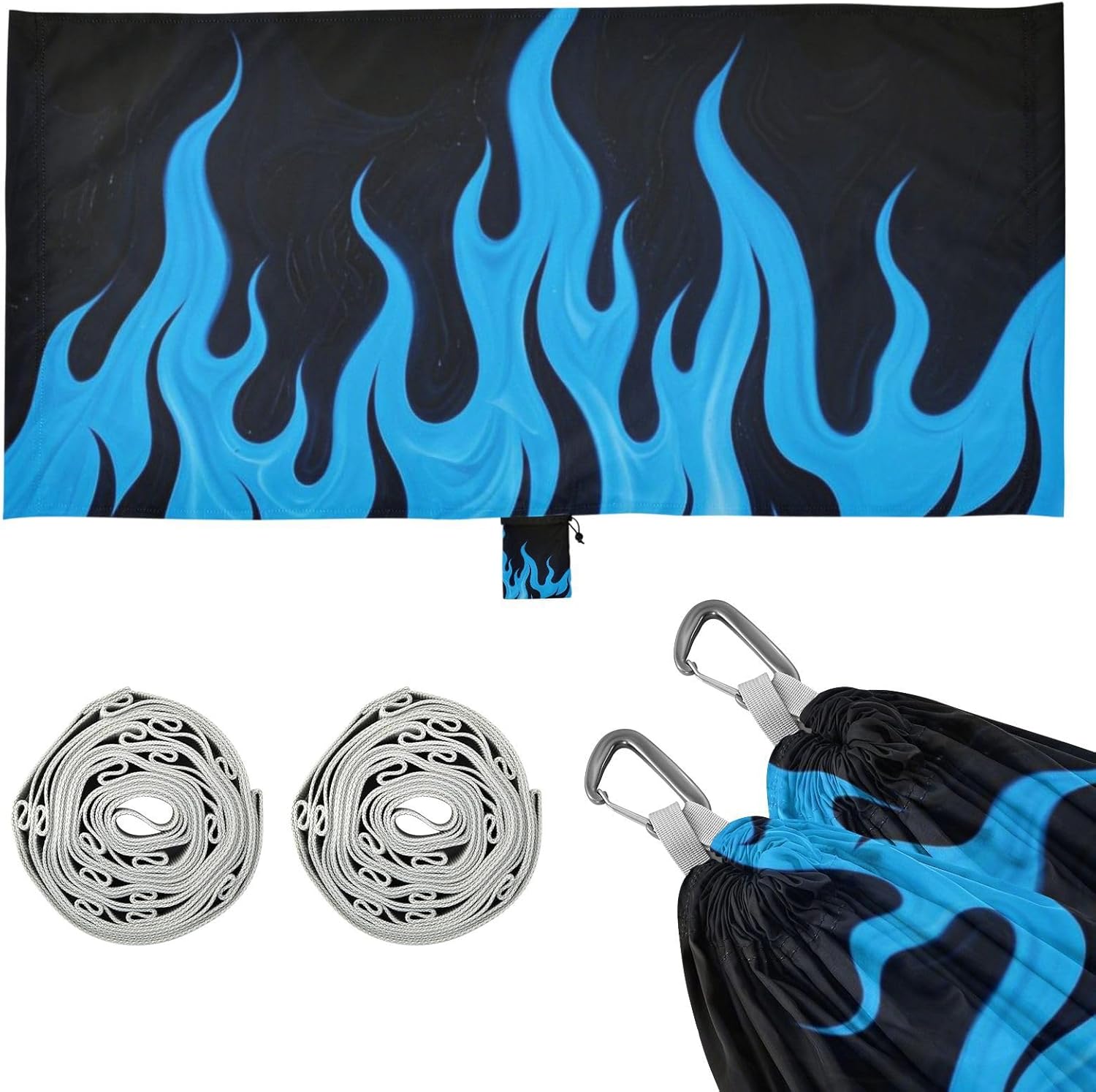 Black Fluorescent Cool Flame Blue Hammocks for Camping Swing Hammock for Outside Beach Patio Garden