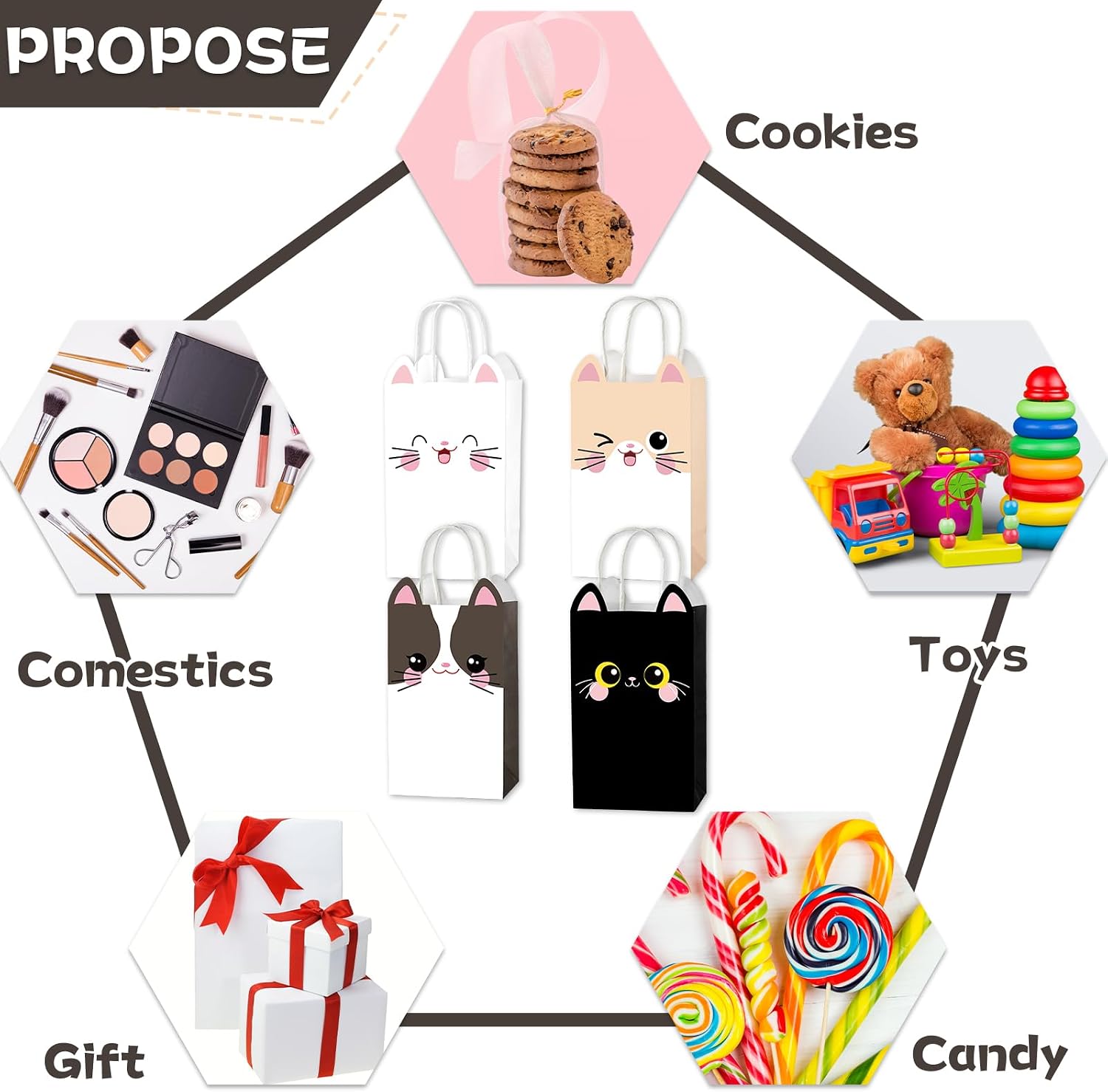 24 PCS Cat Theme Party Favor Bags Kitten Birthday Gift Bags Cute Birthday Goodie Paper Bag with Handles Pet Party Favors for Kids Boys Girls kitten Parties Decorations Pet Adoption Supplies image 3