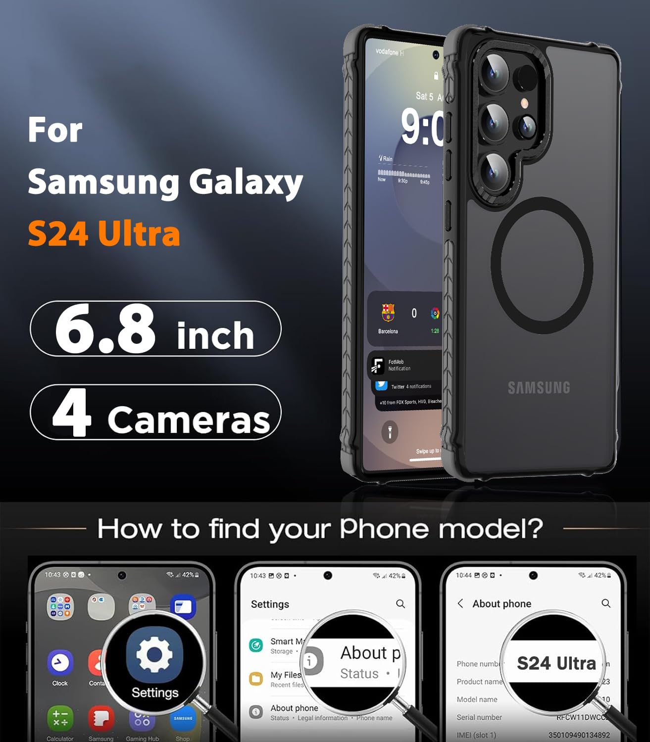 Condition photo showing New/Like New for DEERLAMN Strong Magnetic Case for Samsung Galaxy S24 Ultra 6.8-Inch,[Compatible with Magsafe][Military Grade Drop Protection] Translucent Matte Shockproof Protective Phone Cover, Frosted Black