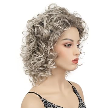 Lydell Short Soft Super Curly Layered Natural Movement Synthetic Wigs 48T Light Gray with Dark Root