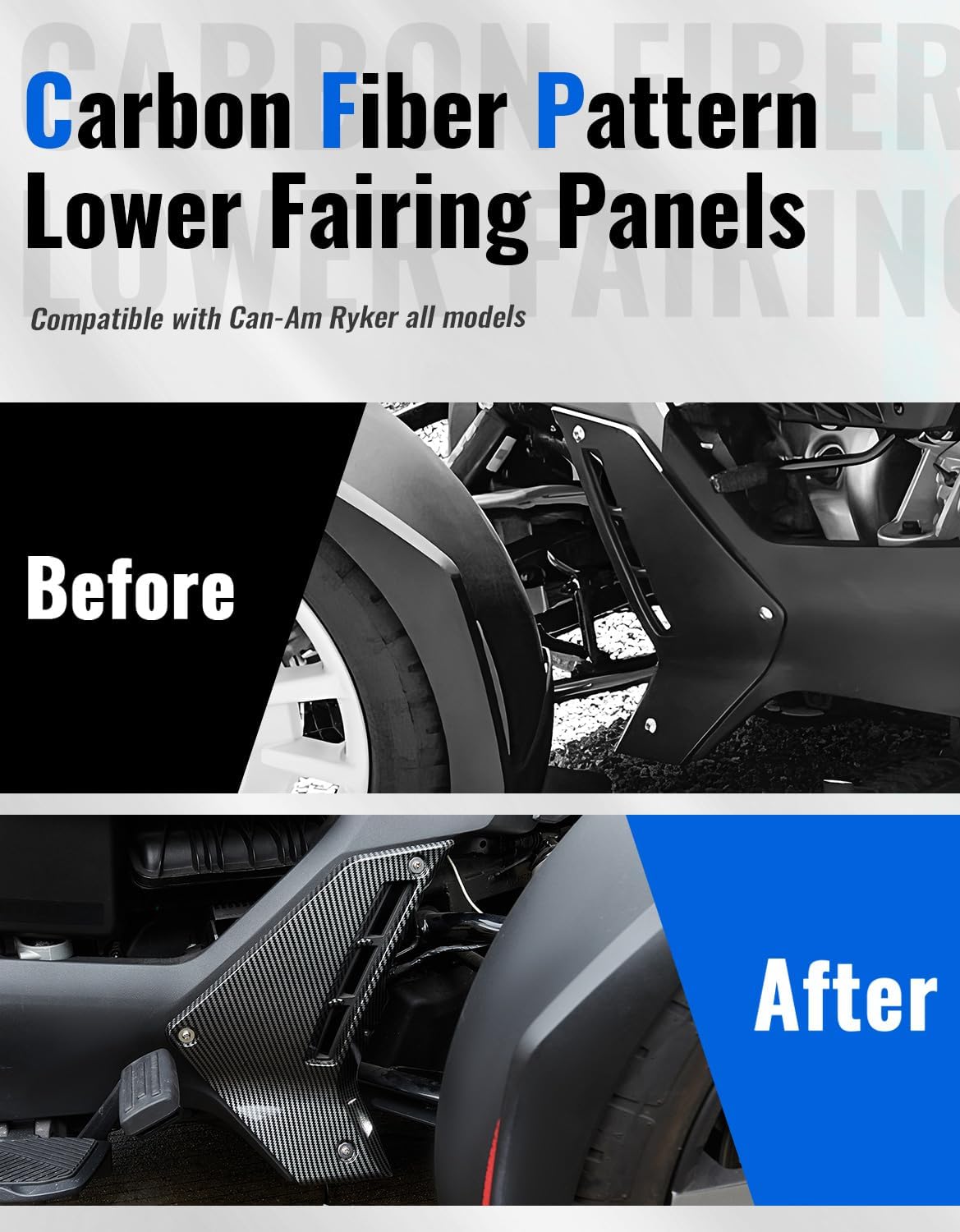 Lower Fairing Panels for Can Am Ryker All Models, 2PCS Carbon Fiber Pattern Lower Panels Fairing Pads Protector Trim Cover for Can Am Ryker 600 900 Sport & Rally Accessories