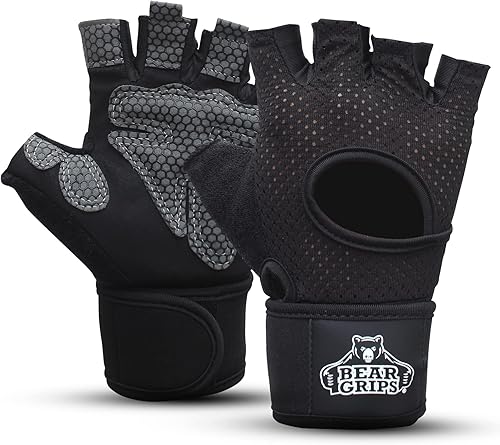 Bear Grips Guantes de levantamiento de pesas para hombres y mujeres Guantes de levantamiento de medio dedo Guantes de entrenamiento de dedo