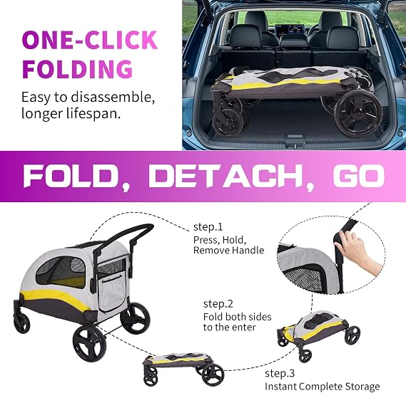 Dog Stroller for Large Dogs, Extra Large Pet Stroller, Up to 100.1 lbs, Lightweight Foldable Heavy Duty Stroller with Adjustable Handle & 360° Wheels, Easy to Carry for Travel/Shopping