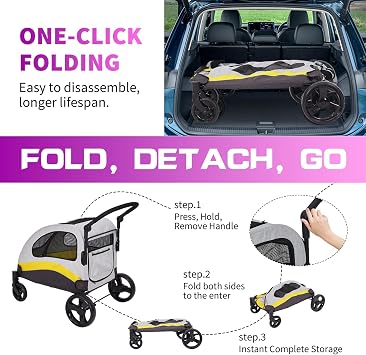 Dog Stroller for Large Dogs, Extra Large Pet Stroller, Up to 100.1 lbs, Lightweight Foldable Heavy Duty Stroller with Adjustable Handle & 360° Wheels, Easy to Carry for Travel/Shopping