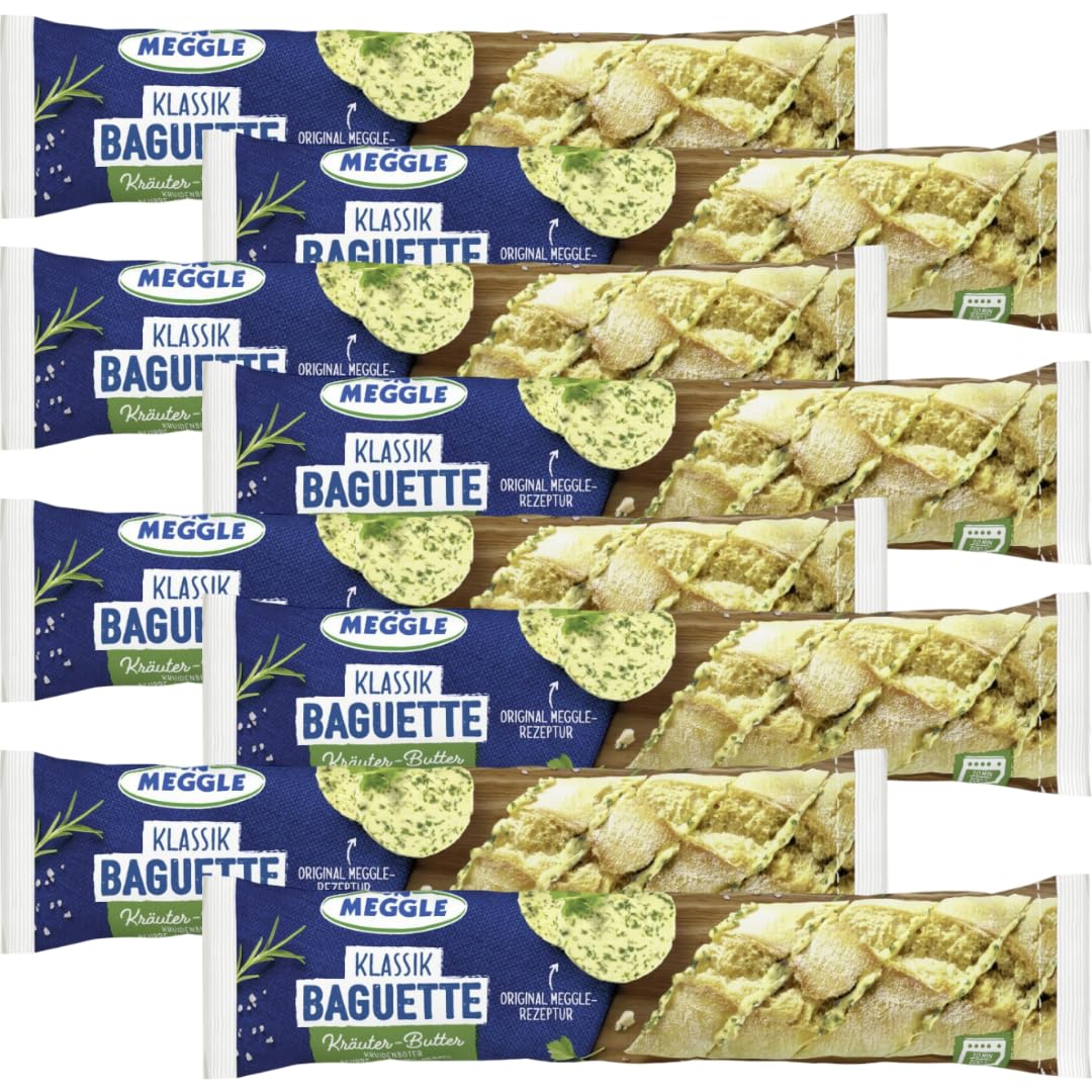 MEEGLLE Baguette mit Kräuterbutter – 160 g | Vorgebacken & mit herzhaftem Kräuteraufstrich, 8 Er