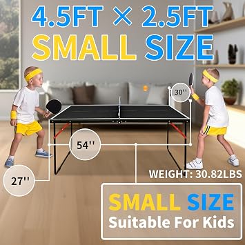 Ping Pong Table Foldable Table Tennis Table with Net, Table Tennis Paddles and Balls, 4.5FT/6FT/9FT MDF Multi-Use Family Game Table for Kid Teenager Adult, Compact & Portable