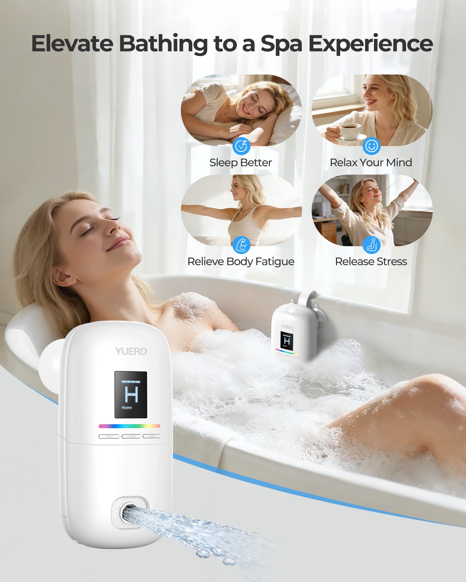 Jets de bain pour baignoire, jet de bain ou mode bulle, accessoires de baignoire portables étanches sans fil avec 3 niveaux de vitesse réglables, jets de baignoire pour spa à domicile, massage