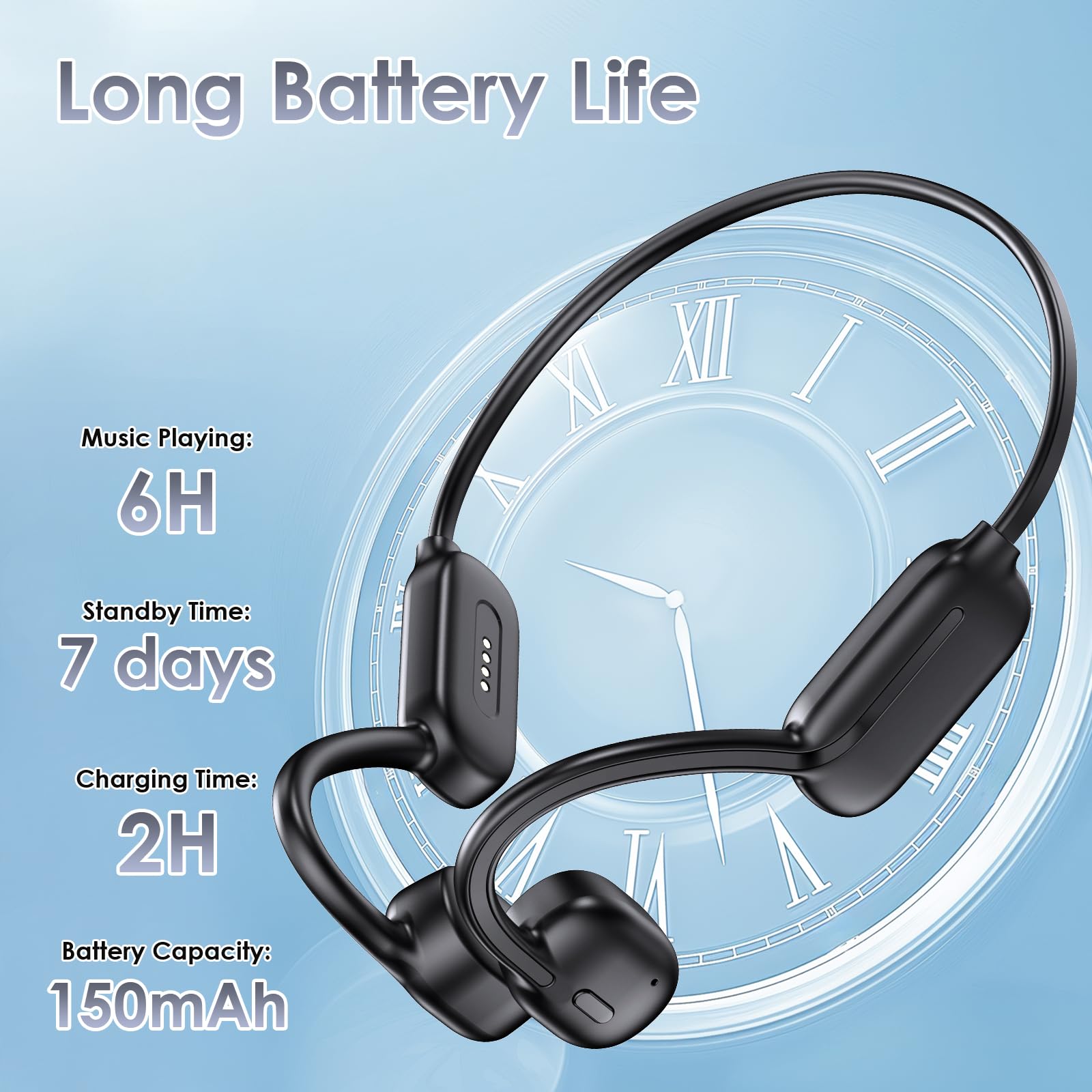 Casque Conduction Osseuse Casque Natation Bluetooth 5.3 Étanche IP68 32G Stockage 150mAh Flexible Casque Bluetooth sans Fil pour Natation Course à Pied Sport Travail