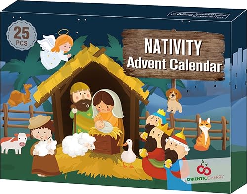 Miniatura 6 de Oriental Cherry - Calendario de Adviento 2024, set de escena de Natividad de 25 días de Navidad, cuenta regresiva para niños, niñas, pequeños y