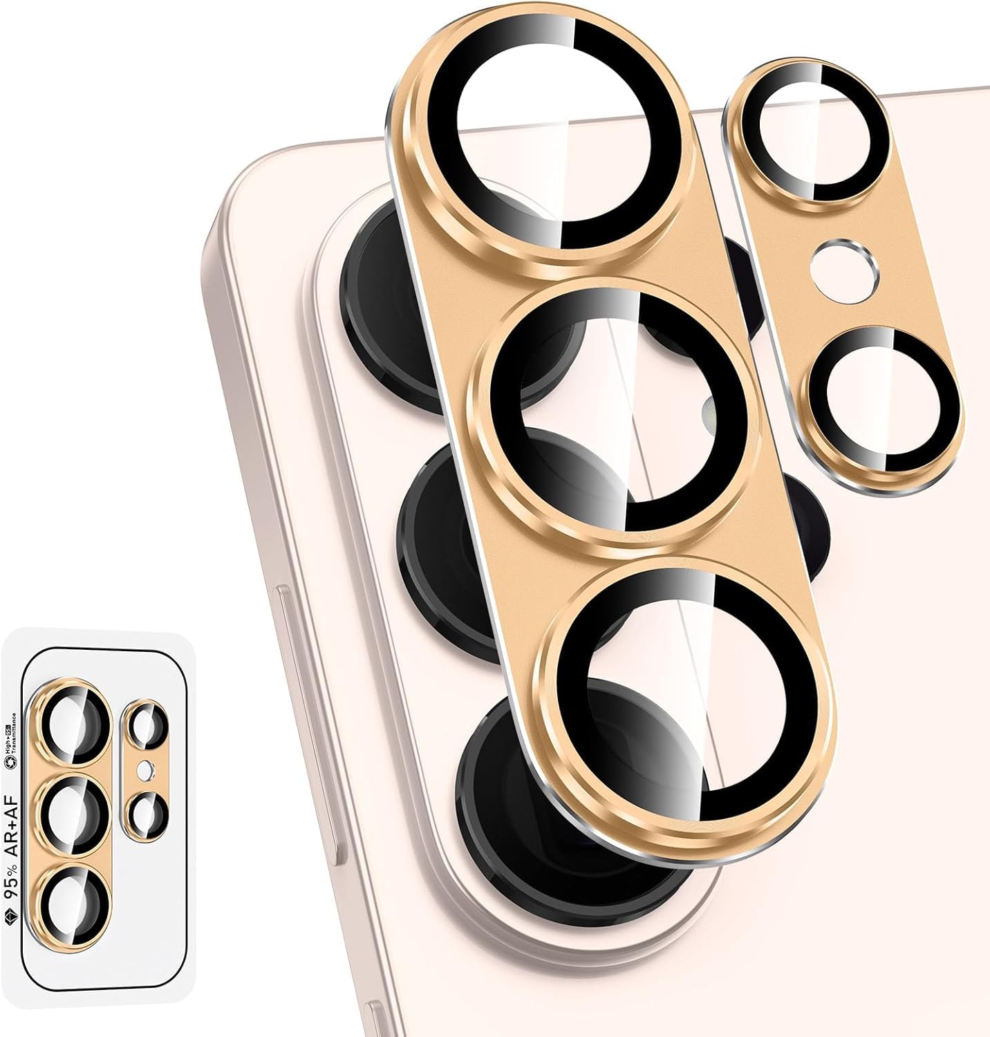 JFStene カメラ保護 Galaxy S26 Ultra 用 レンズカバー ギャラクシー S26 ウルトラ 適用 強化ガラス アルミ合金製 9H硬度 耐衝撃 キズ防止 全面保護 1枚入り (ゴールド, Galaxy S26Ultra 用)