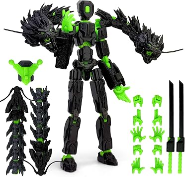 8inch Assembly Completed 13 Action Figure Set, 3D Printed Dummy Lucky | robo Action Figure have Two dragon heads Suitable for posing, stop motion animation, photography, and painting reference