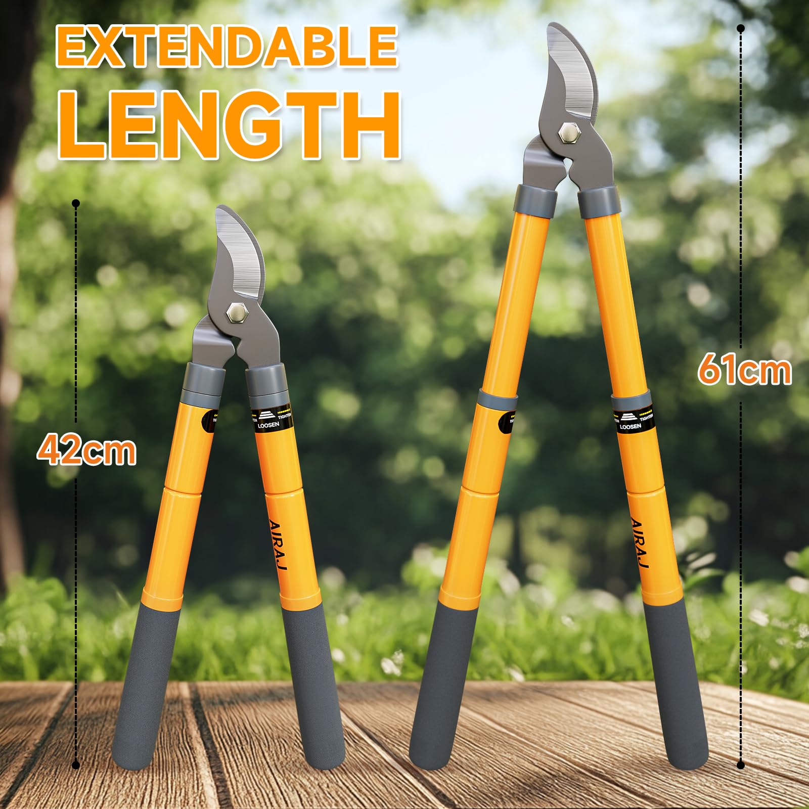 AIRAJ Coupe-Branche Télescopiques 42-61cm, Coupe-Branche à Lames Tranchantes, Poignées Extensibles Avec Revêtement de Protection, Elagueurs de Jardin Pour Couper Les Branches Sèches et Mouillées