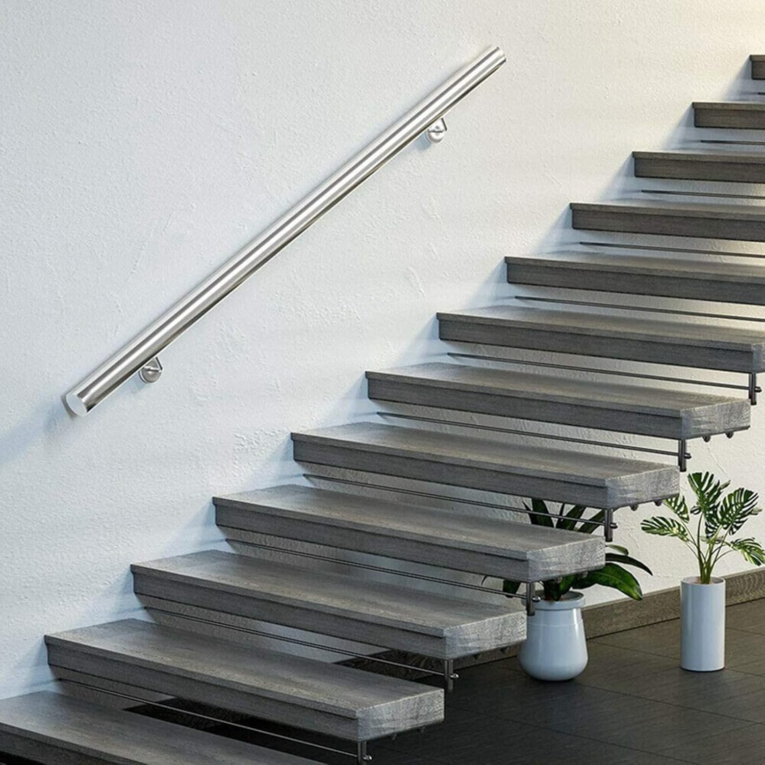 2m Modern Staircase handrail Kit, Wall Mounted Stainless Steel Hand Railings Outdoor Indoor Round Stair Railing for Elderly (Size : 50cm)
