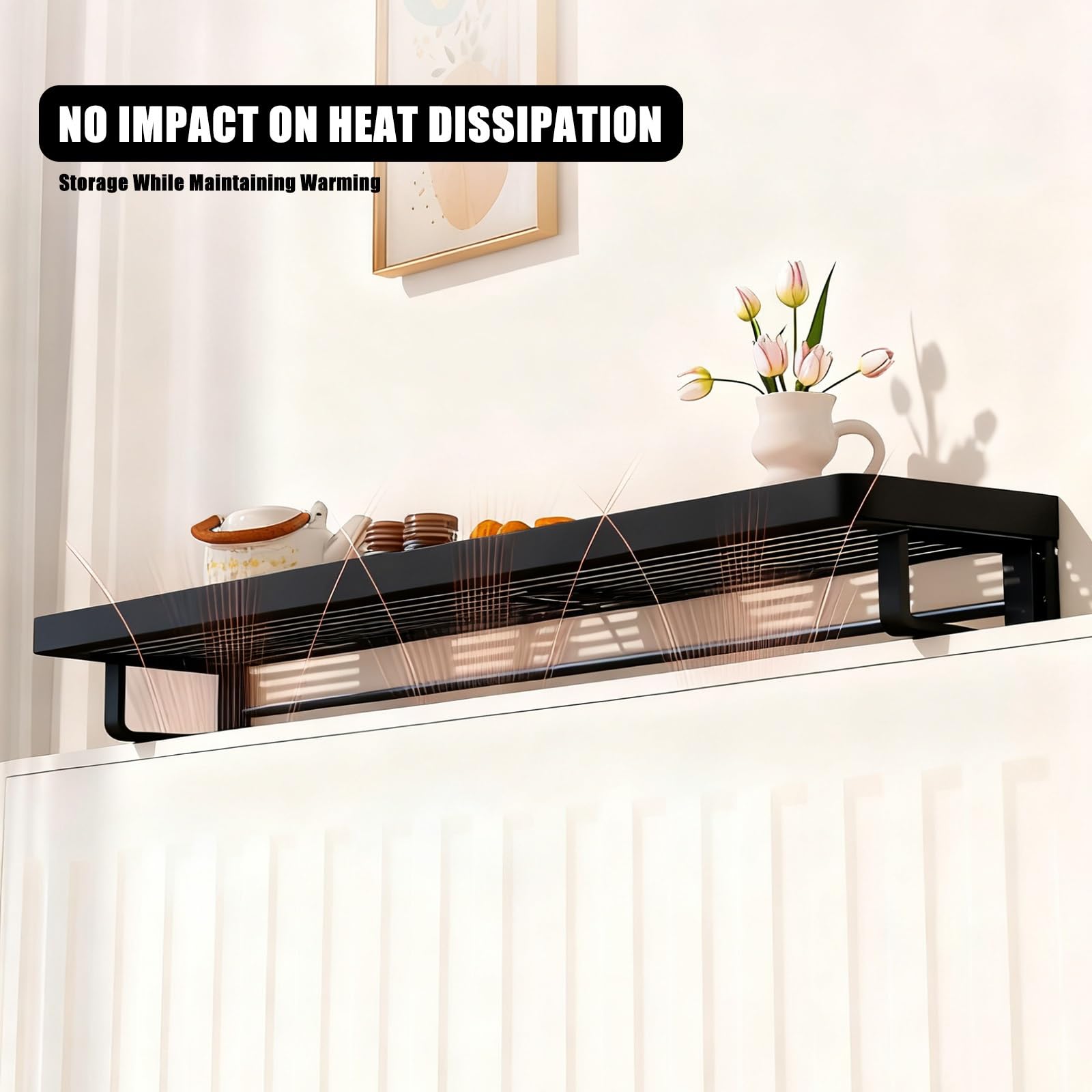 Mensola Termosifone Rimovibile, Mensola per Termosifone in Metallo, Elegante Copri Termosifone Antifumo, Resistente ai Carichi, Senza Fori, per Casa, Ufficio e Soggiorno(White,50 * 12cm/20 * 5in)