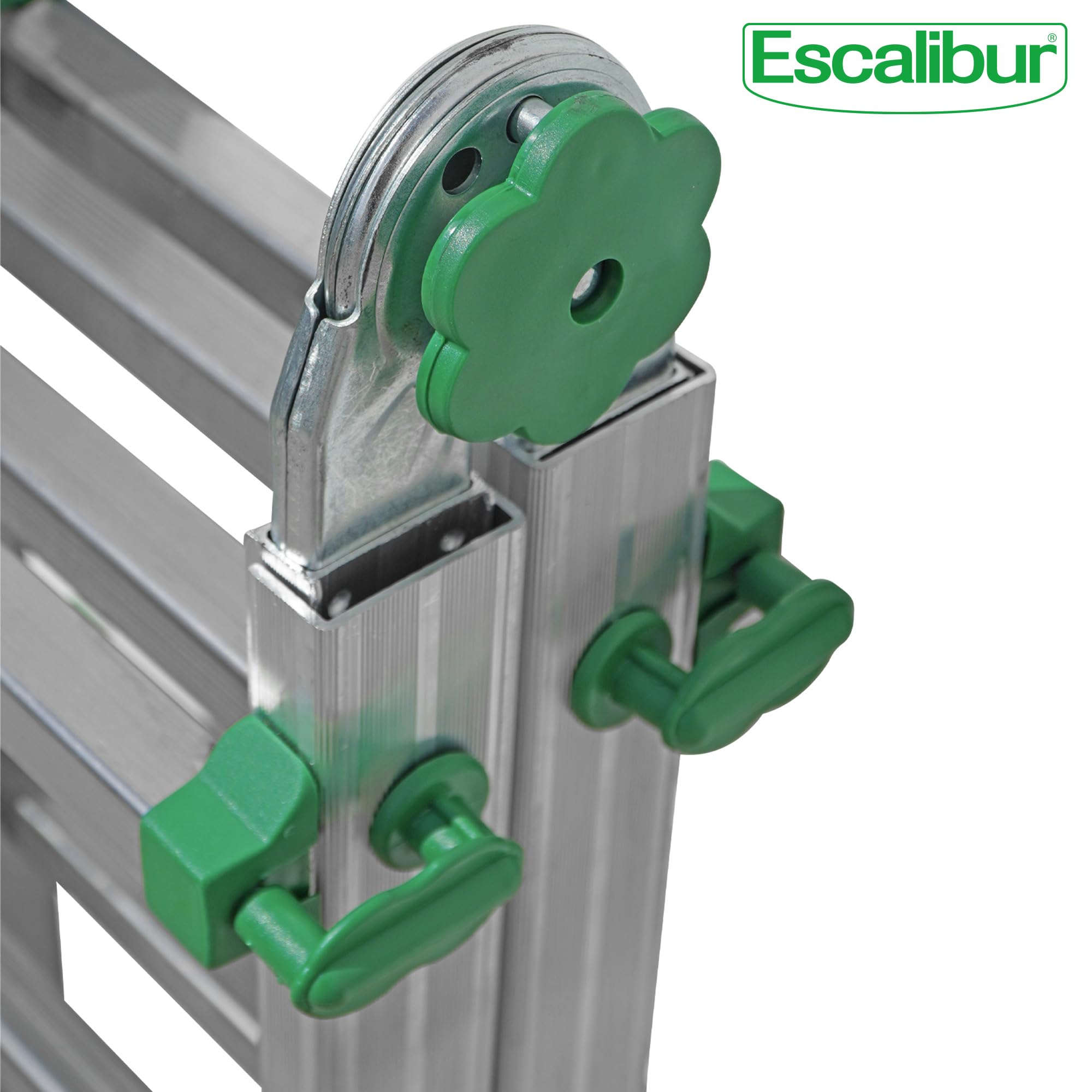 ESCALIBUR AK33 - Scala Telescopica in Alluminio con Piastra di Sicurezza e Cerniera Automatica - Scala Pieghevole, Allungabile e Portatile per Lavori Domestici, 3+3 Gradini, Portata 150kg
