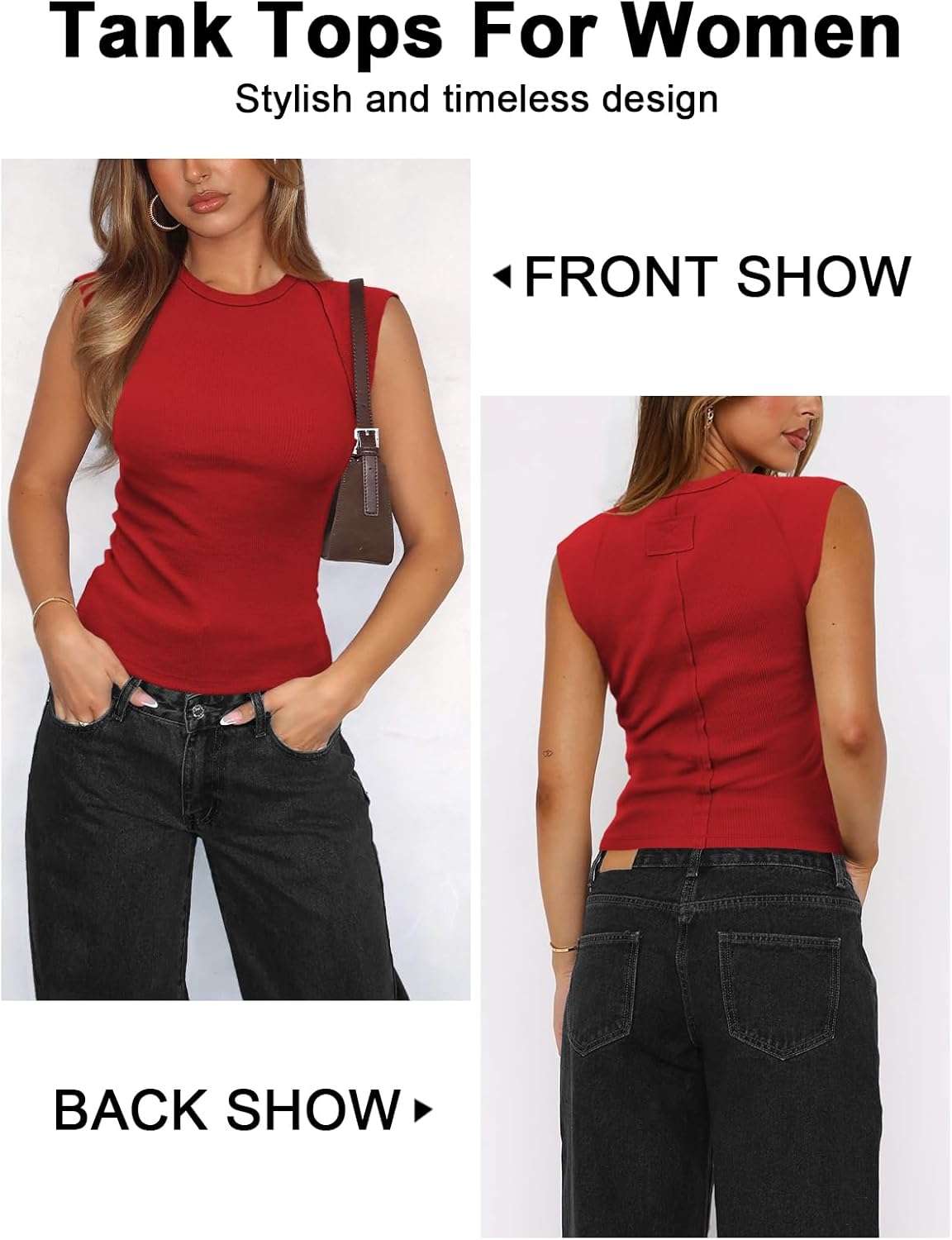 Women's Ribbed Tank Tops Trendy Casual Crew Neck Summer Club Cap Sleeve Slim Fitted Knit Basic Tee Shirts Blouse - Image 2