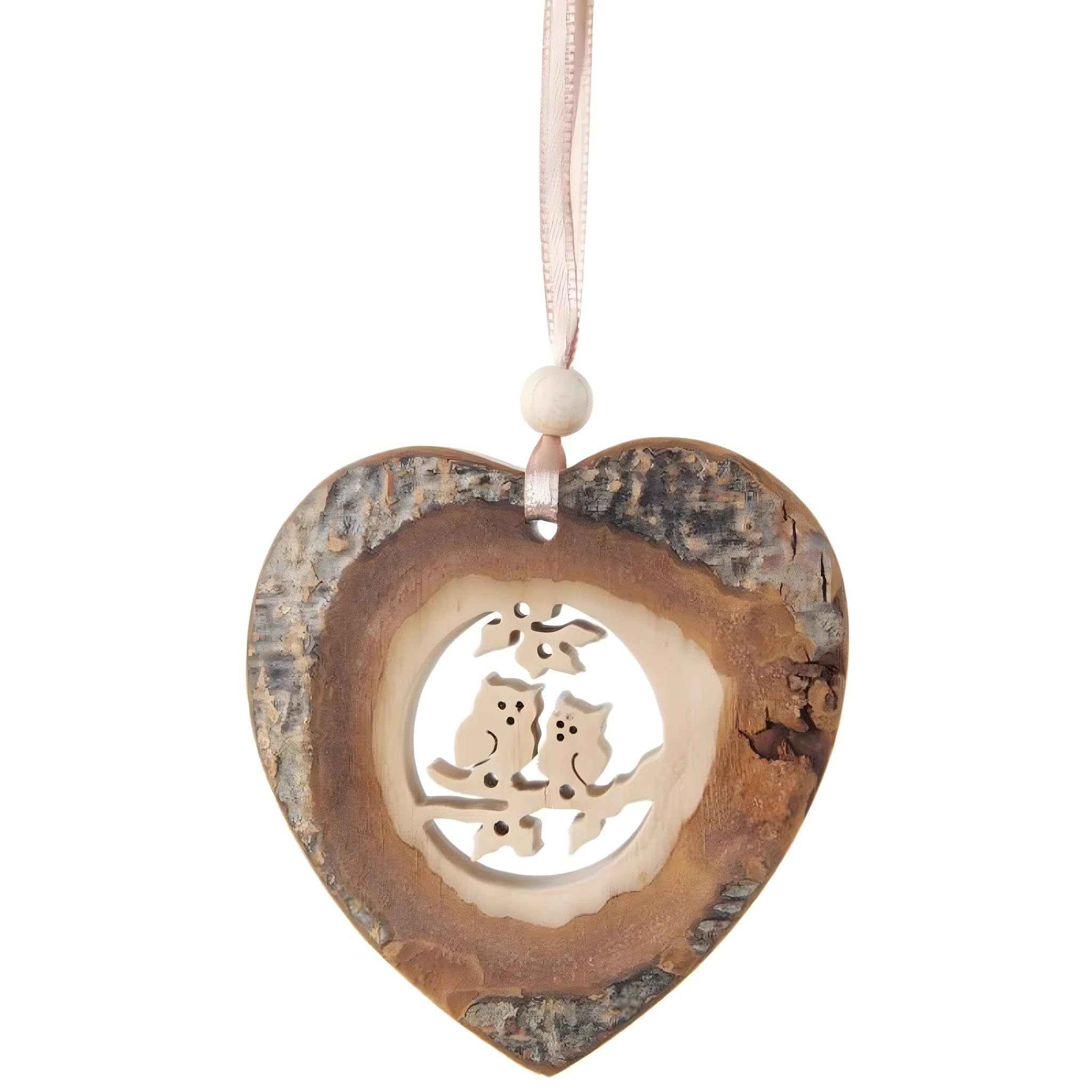 Dolfi | Heart with Bark with Owl 10 cm | Natural Wood in Val Gardena | Nativity Figure