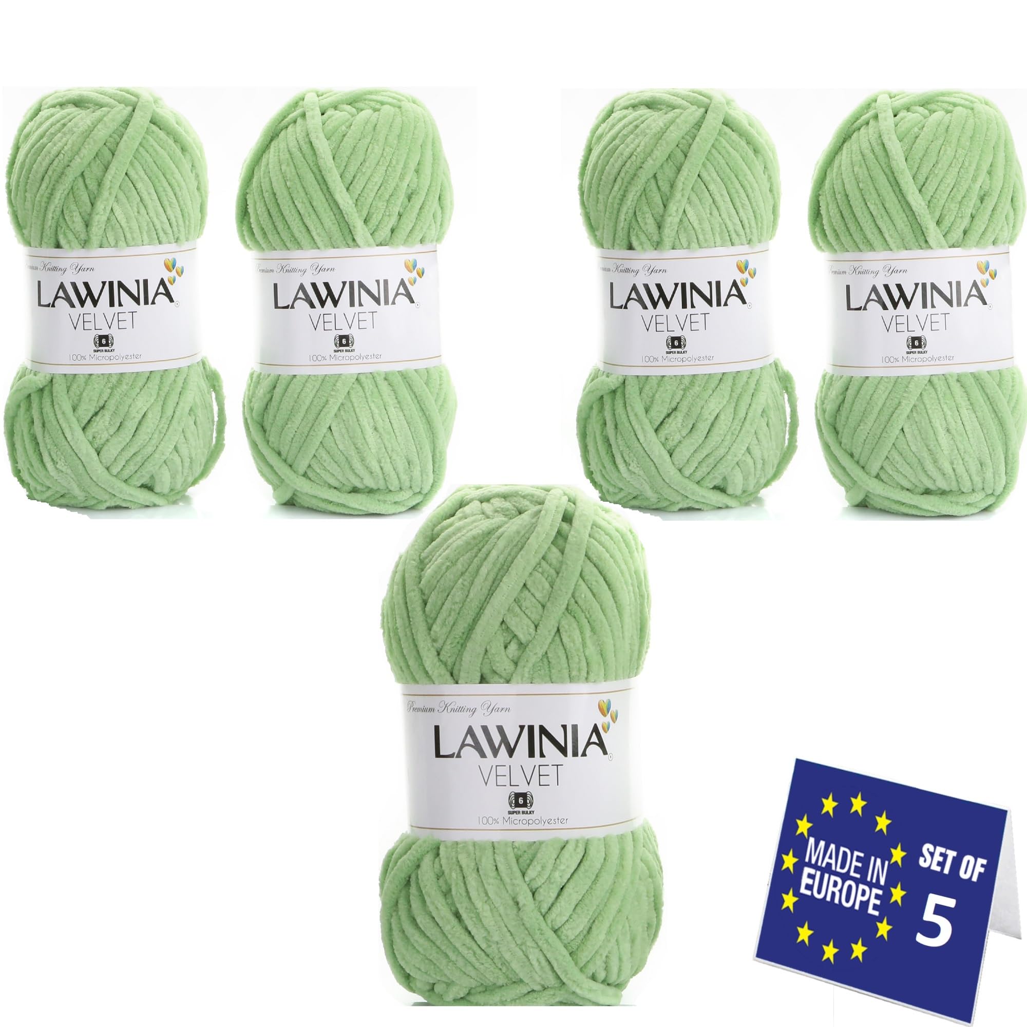 LAWINIA VELVET Premium Weiche Dicke Wolle Zum Häkeln, Chenille Wolle 5x100g-65m FUSSELT NICHT Flauschige Wolle, Samtwolle, Plüschwolle, Kuschelwolle Zum Häkeln Chenille Garn, Bulky Yarn Hobbii Wolle