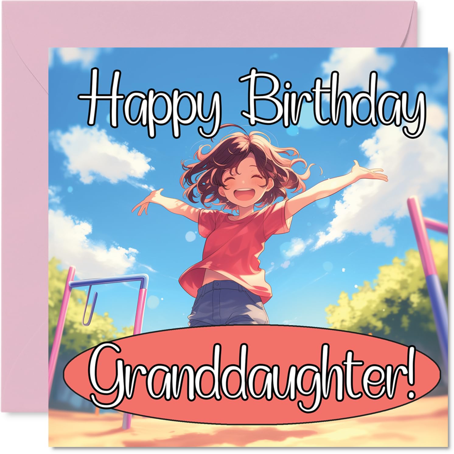 Granddaughter Birthday Card - Anime Party - Happy Birthday Card for Granddaughter from Grandad Grandma, 145mm Animated Character Bday Greeting Cards