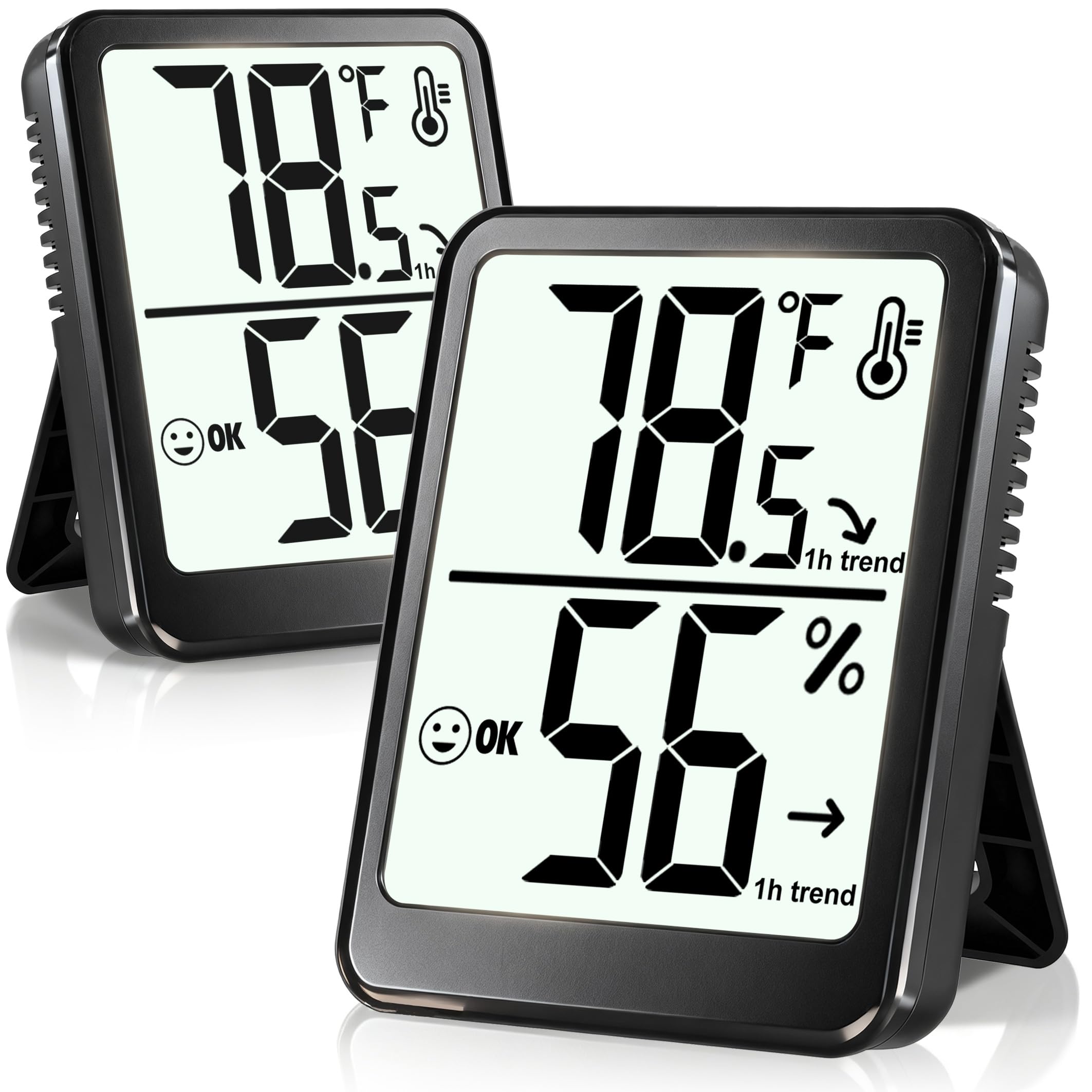 2-Pack Room Thermometer Indoor Hygrometer for Home, Temperature Humidity Meter, Humidity Gauge, Digital Room Temperature Monitor Sensor for Baby Nursery Car Plant - AAA Battery Included