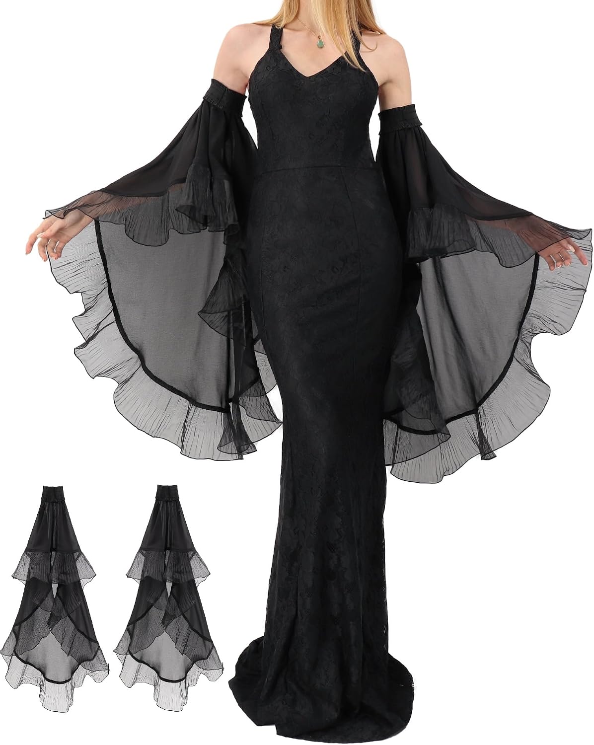 Gothic Lace Sleeves Chiffon Tulle Detachable Steampunk Gloves for Women Cosplay Accessories