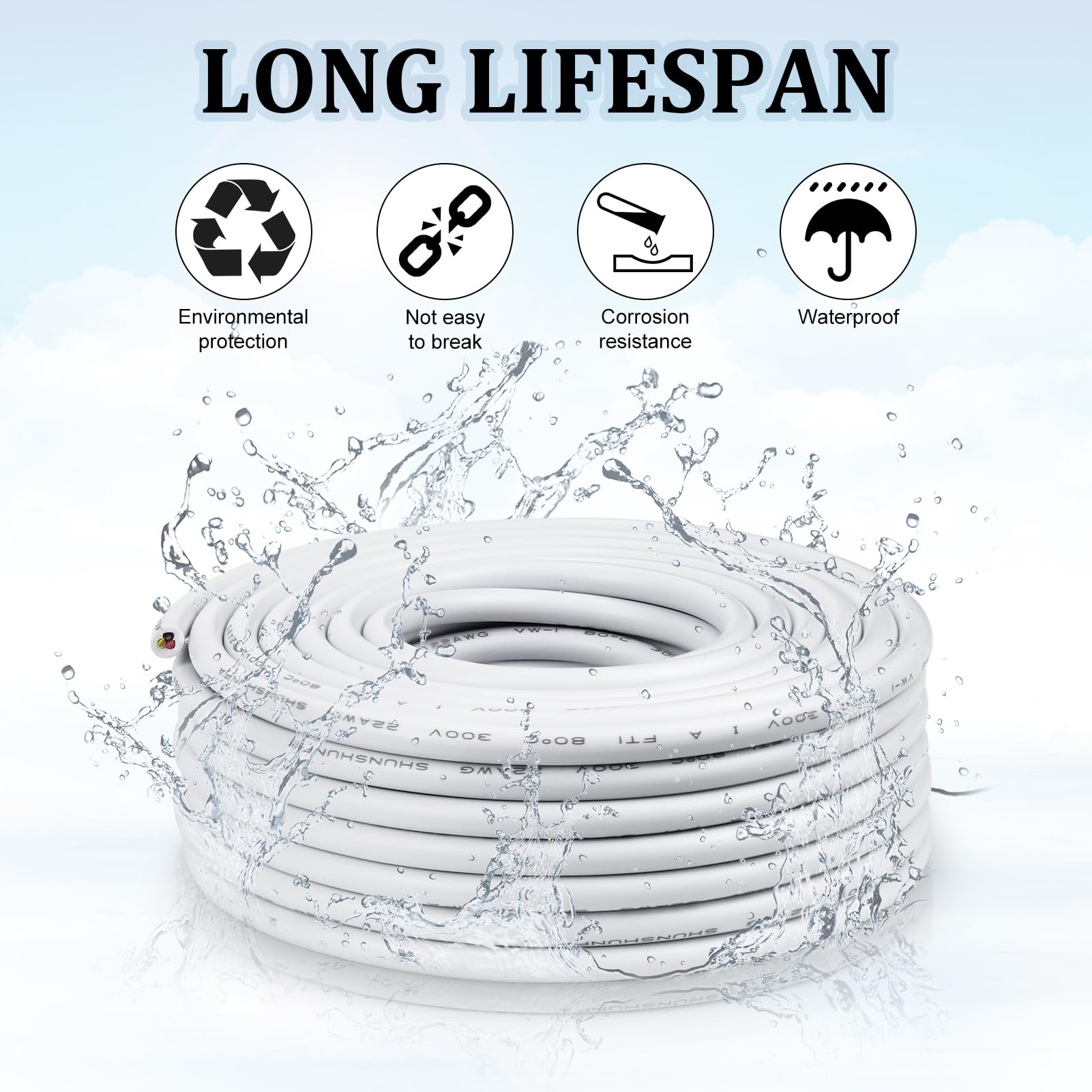 inShareplus 22AWG 2x0.3mm² 20m Electrical Wire, 5V/12V/24V White Tinned Copper, 2 Core, 300V, Flexible, High Temp Resistant - Image 2