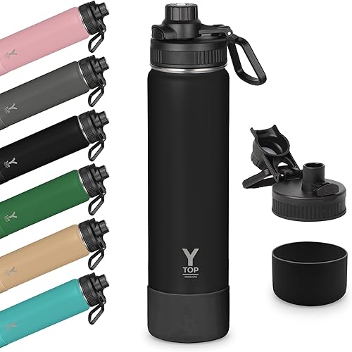 Y TOP Botella de agua grande de acero inoxidable aislada de 24 onzas, 100% a prueba de fugas y derrames, sin BPA, diseño de doble pared al vacío que
