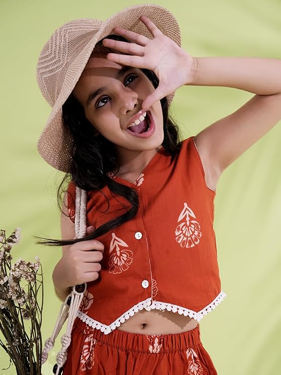Bollywood Casual Wear Cotton Sleeveless Printed Girls Co-Ords - Picture 9 of 16