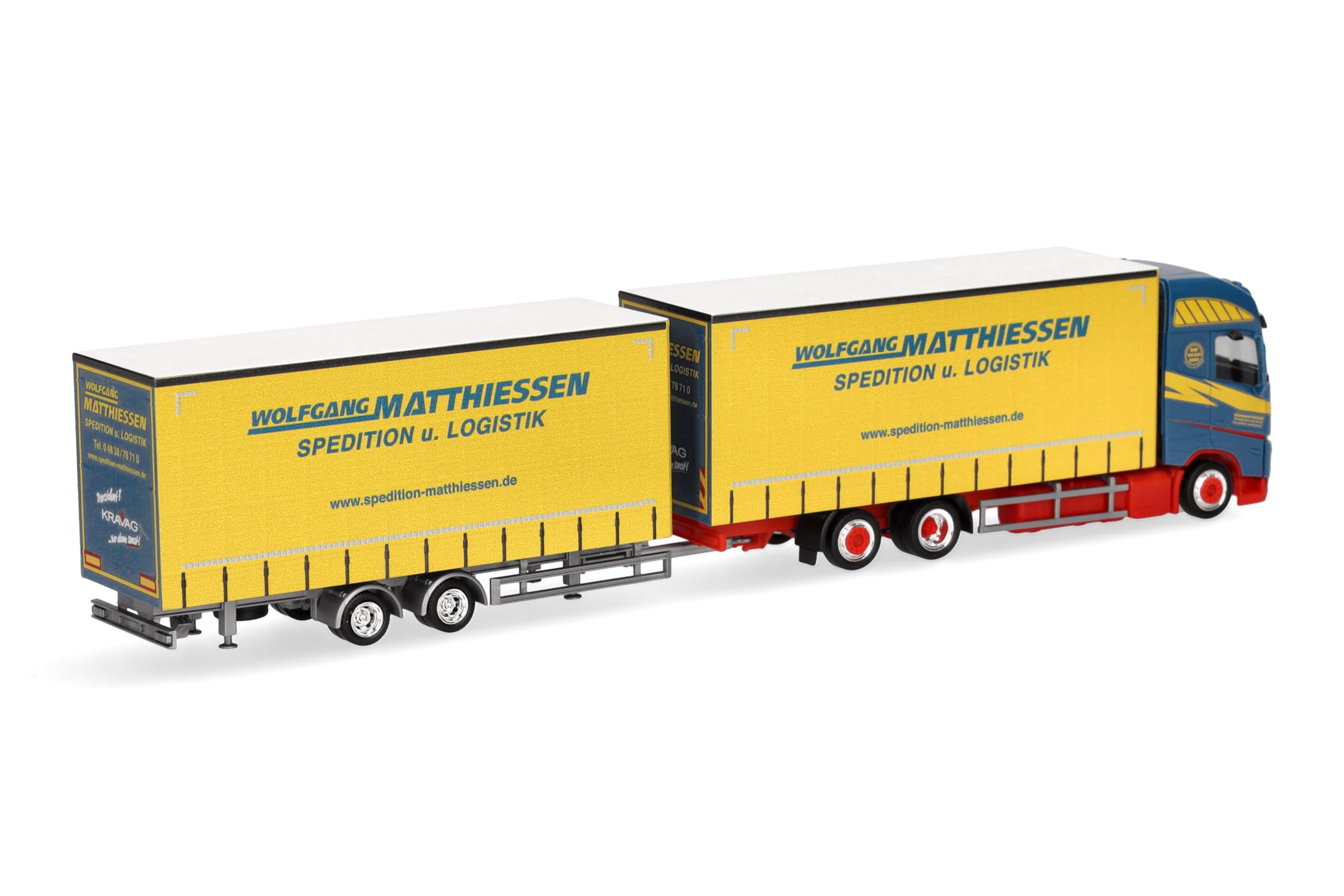 Herpa model ciężarówki Volvo FH GL XL 2020 zestaw jumbo z plandeką „Wolfgang Matthiessen”, miniatura w skali 1:87, model kolekcjonerski, wyprodukowano w Niemczech, tworzywo sztuczne