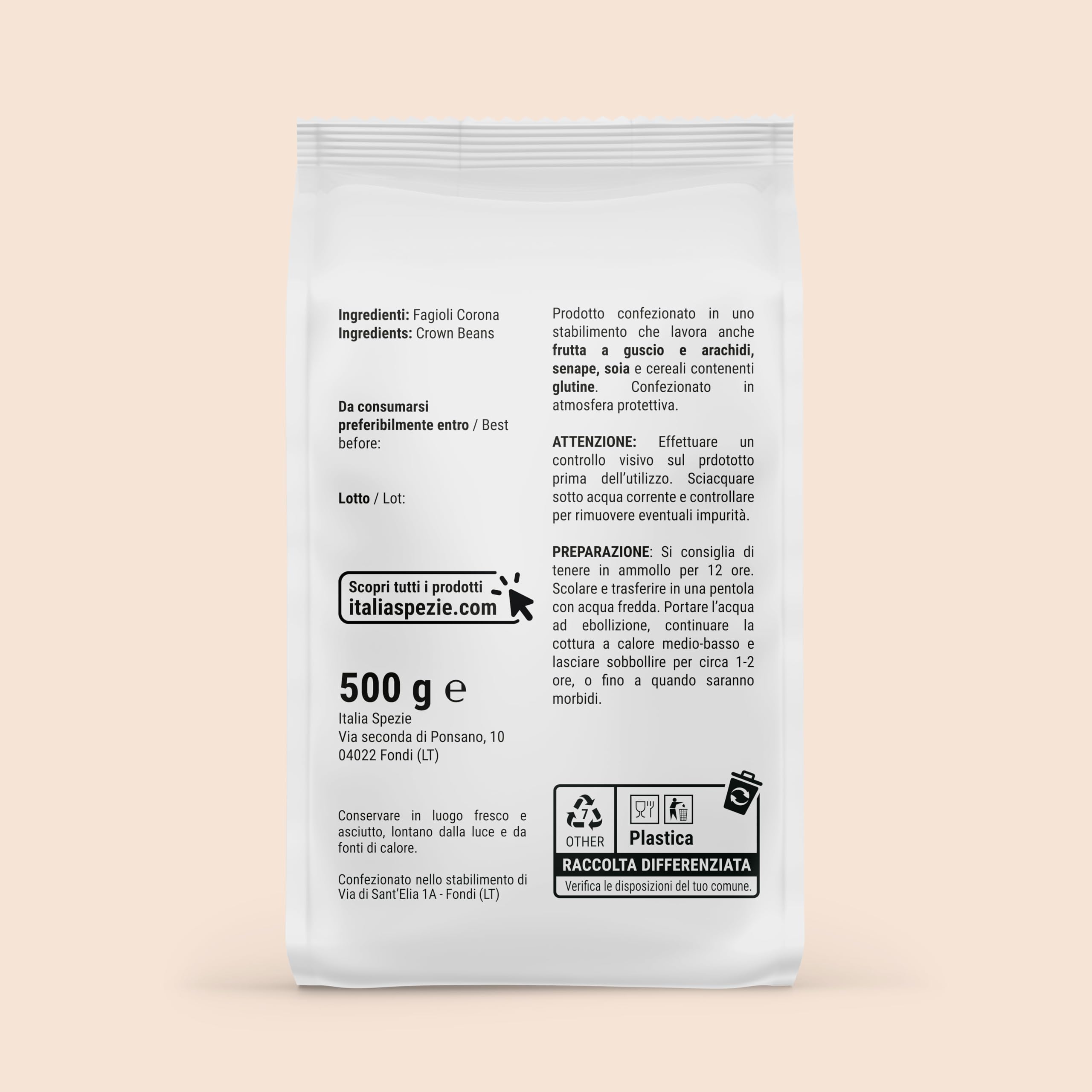 ITALIA SPEZIE - Fagioli Corona - Pacco da 5 x 500 g - Fagioli Bianchi di Spagna