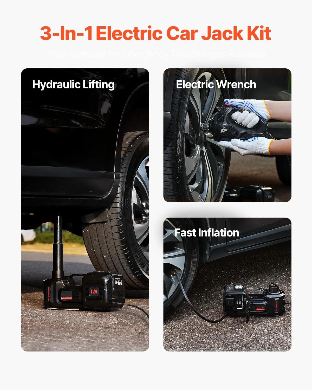 Cric per Auto Smontagomme per Auto 5T Jack a Forbice 12V con Luce per Avvitatore Elettrico per Camion SUV berlina CRIC A PANTOGRAFO